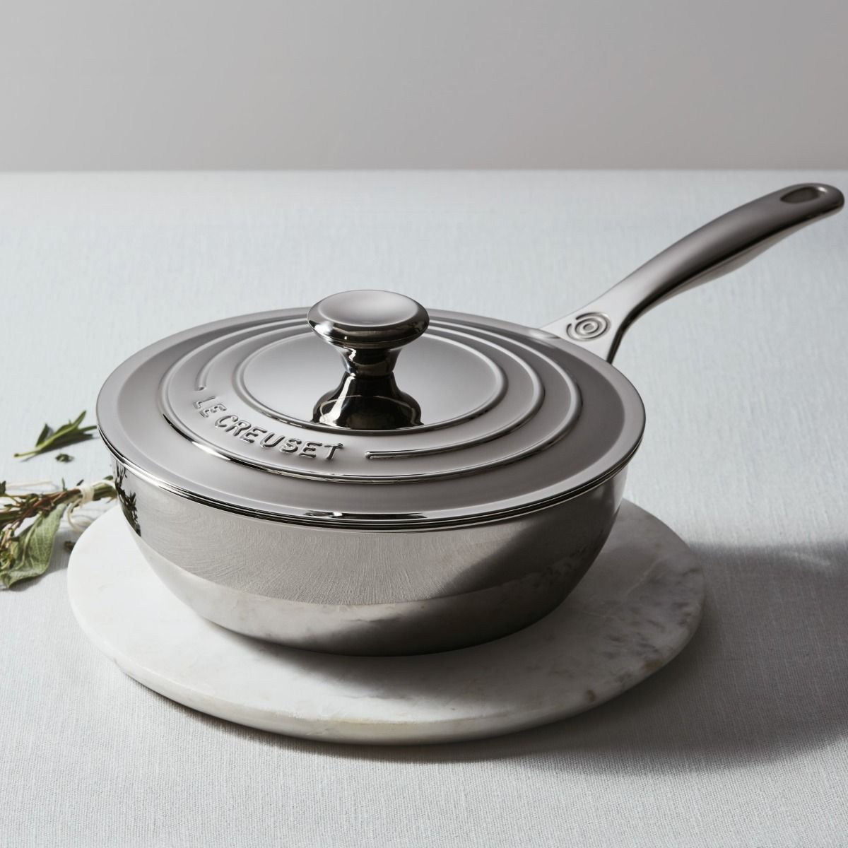  Le Creuset 2 Qt. Stainless Steel Saucier Pan With Lid