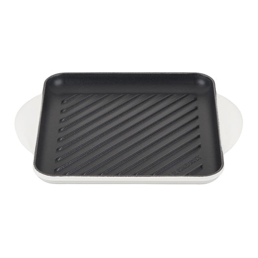  Le Creuset 9.5" Square Signature Enameled Cast Iron Grill Pan | White