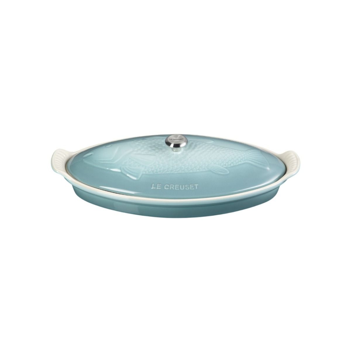  Le Creuset Heritage 1.7 Qt. Fish Baker With Stainless Steel Knob | Sea Salt